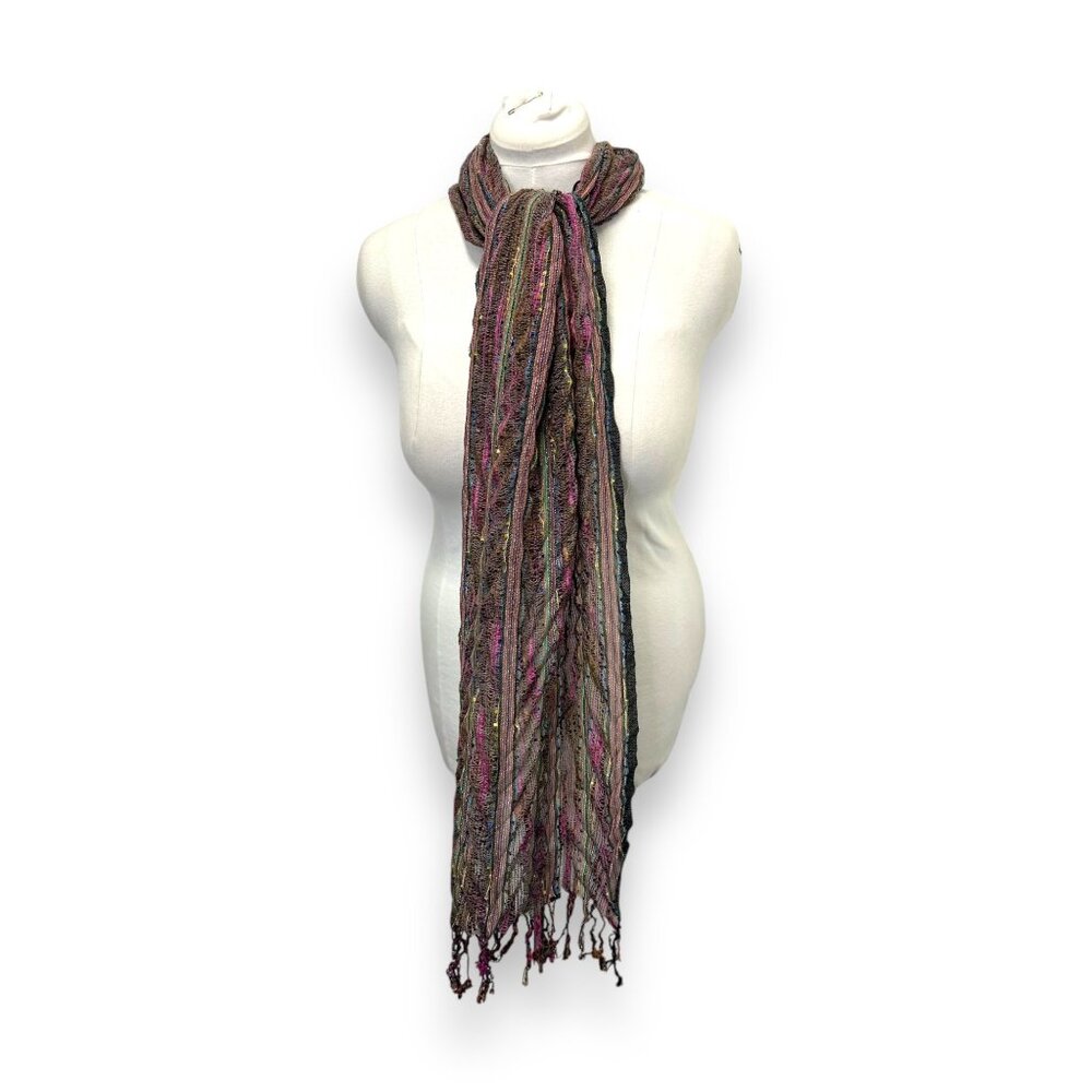 Collection Eighteen Womens Multicolor Woven Scarf Shawl Wrap W Fringe 66" L14" W